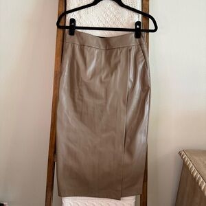 NUDE Chocolate Brown Faux Leather Faux Wrap Midi Skirt
